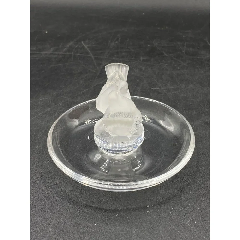 Lalique France Signed Birds Crystal Ring Trinket Dish Deux Colombes Kissing - Picture 7 of 11